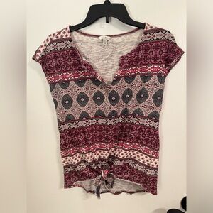 Lucky Brand 🍀 Short Sleeve Bohemian Printed Tie Front Shirt